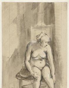 Alaston nainen lieden äärellä Alaston nainen, istuu lieden äärellä tekijältä Rembrandt van Rijn