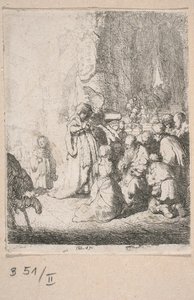Uhrilahja temppelissä enkelin seurassa (pieni laatta) tekijältä Rembrandt van Rijn
