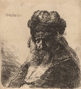 Home vell amb barba amb una gorra de pell alta, amb els ulls tancats, c. 1635. finlandès tekijältä Rembrandt van Rijn