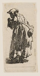 Vanha kerjäläisnainen ja kurpitsa tekijältä Rembrandt van Rijn