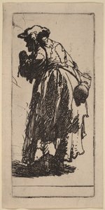 Vanha kerjäläisnainen ja kurpitsa tekijältä Rembrandt van Rijn