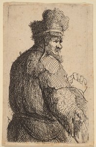 Vanha mies takaa katsottuna, profiili oikealle tekijältä Rembrandt van Rijn
