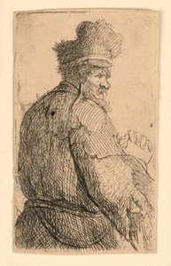 Vanha mies takaa nähtynä, profiili oikealle: puolihahmo tekijältä Rembrandt van Rijn