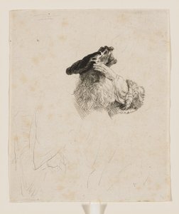 Vanhus, joka varjostaa silmiään kädellään tekijältä Rembrandt van Rijn