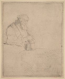 Mietiskelevä vanha mies, joka nojaa kirjaan tekijältä Rembrandt van Rijn