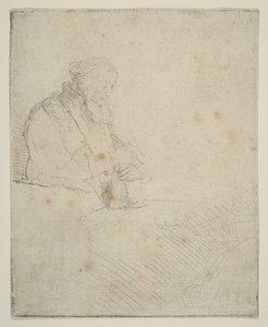 Vanha mies meditaatiossa, kirjaan nojaten, n. 1645. tekijältä Rembrandt van Rijn