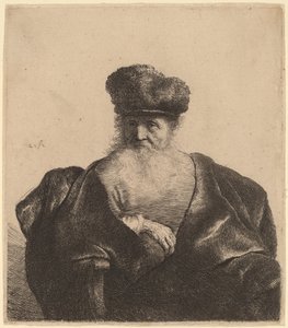 Vanha mies, jolla on parta, turkislakka ja samettiviitta tekijältä Rembrandt van Rijn