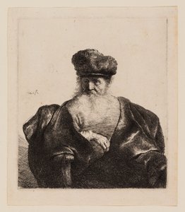 Vanha mies, jolla on parta, turkislakka ja samettiviitta tekijältä Rembrandt van Rijn