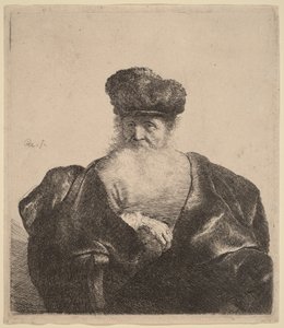 Vanha mies, jolla on parta, turkislakki ja samettimantteli tekijältä Rembrandt van Rijn