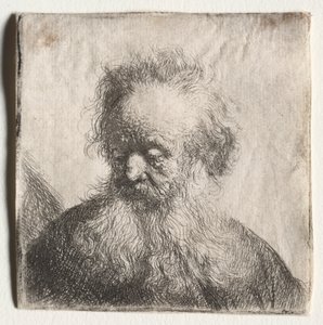Vanhus leijuvalla partalla: Rintakuva, 1631. tekijältä Rembrandt van Rijn
