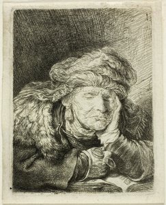 Vanha nainen nukkuu tekijältä Rembrandt van Rijn