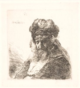 Vanha parrakas mies korkeassa turkislakissa, silmät kiinni tekijältä Rembrandt van Rijn