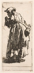 Vanha kerjäläisnainen, jolla on kurpitsa tekijältä Rembrandt van Rijn