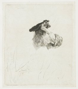 Vanha mies, joka suojaa silmiään kädellään tekijältä Rembrandt van Rijn