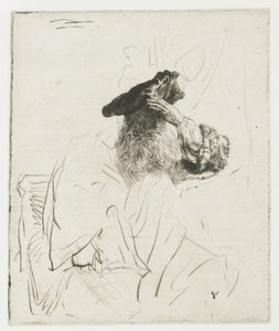 Vanha mies, joka varjostaa silmiään kädellään tekijältä Rembrandt van Rijn