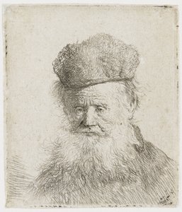 Vanha mies, jolla on turkislakki ja pitkä parta tekijältä Rembrandt van Rijn