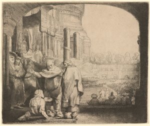 Pietari ja Johannes parantavat rampaa temppelin portilla tekijältä Rembrandt van Rijn
