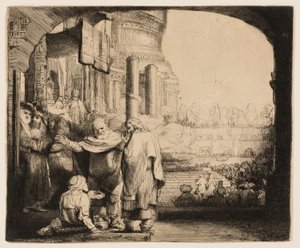 Pietari ja Johannes parantavat rampaa temppelin portilla tekijältä Rembrandt van Rijn
