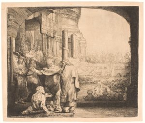 Pietari ja Johannes parantavat rampaa temppelin portilla tekijältä Rembrandt van Rijn