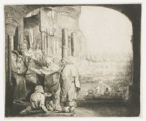 Pietari ja Johannes parantavat rampaa temppelin portilla tekijältä Rembrandt van Rijn