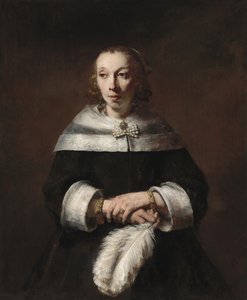 Muotokuva naisesta, jolla on strutsiviuhka tekijältä Rembrandt van Rijn