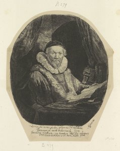 Portret van de Remonstrante ennustaa Jan Wtenbogaertia Kokoelma kahdeksankymmentäviisi alkuperäistä vedosta (sarjan nimi) tekijältä Rembrandt van Rijn