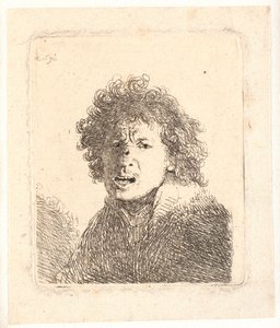 Rembrandt paljain pään ja suu auki, kuin huutaisi: rintakuva tekijältä Rembrandt van Rijn