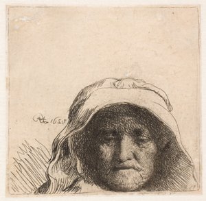 Rembrandtin äiti: Vain pää, suoraan edestä tekijältä Rembrandt van Rijn
