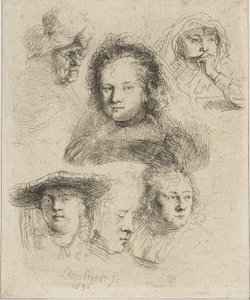 Rembrandtin vaimo ja viisi muuta päätä, 1636. tekijältä Rembrandt van Rijn