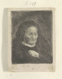 Rembrandtin äiti käsi rinnallaan: pieni rintakuva Recueil de quatre-vingt-cinq estampes originales (sarjan nimi) tekijältä Rembrandt van Rijn