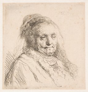 Rembrandtin äiti: pää ja rintakuva, kolmen neljäsosan profiili tekijältä Rembrandt van Rijn