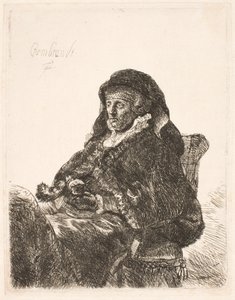 Rembrandtin äiti leskenmekossa ja mustissa käsineissä tekijältä Rembrandt van Rijn