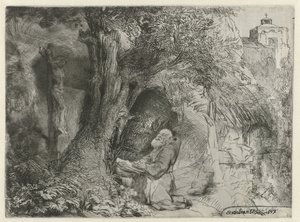 Pyhä Franciscus puun alla rukoilemassa Pyhä Franciscus puun alla rukoilemassa tekijältä Rembrandt van Rijn