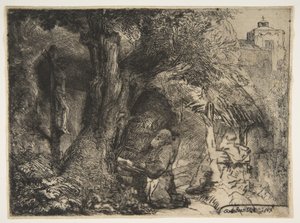 Pyhä Franciscus puun alla, rukoilee, 1657. tekijältä Rembrandt van Rijn