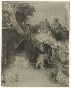 Pyhä Jerome lukemassa italialaisessa maisemassa St Jerome lukemassa italialaisessa maisemassa tekijältä Rembrandt van Rijn