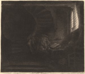 Pyhä Jerome pimeässä kammiossa tekijältä Rembrandt van Rijn