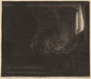 Pyhä Hieronymus pimeässä huoneessa tekijältä Rembrandt van Rijn