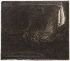 Pyhä Hieronymus pimeässä huoneessa tekijältä Rembrandt van Rijn