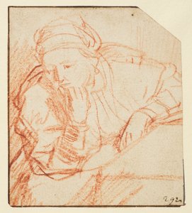 Saskia istuu pöydän ääressä, tekijältä Rembrandt van Rijn