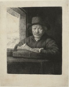 Omakuvaetsaus ikkunassa tekijältä Rembrandt van Rijn