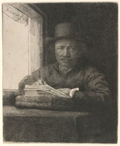 Omakuva: Etsaus ikkunan ääressä tekijältä Rembrandt van Rijn