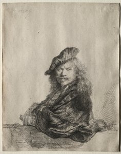 Omakuva kivikynnykselle nojaten, 1639. tekijältä Rembrandt van Rijn