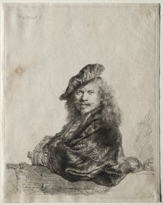 Omakuva kivikynnykselle nojaten, 1639. tekijältä Rembrandt van Rijn