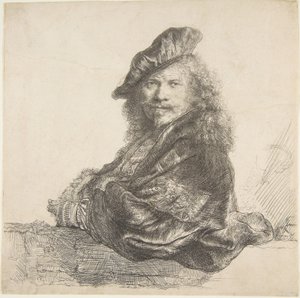 Omakuva, nojaten kiviseinään, 1639. tekijältä Rembrandt van Rijn