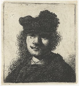 Omakuva lippiksessä ja tummassa viitassa: rintakuva, n. 1631. tekijältä Rembrandt van Rijn