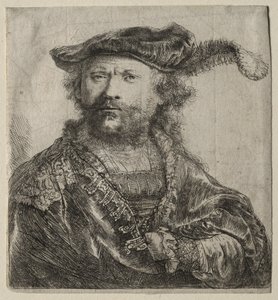 Omakuva samettilipsissä, jossa on plume, 1638. tekijältä Rembrandt van Rijn