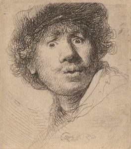 Omakuva lippiksessä, suu auki, 1630. tekijältä Rembrandt van Rijn