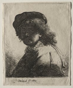 Omakuva lippiksessä ja huivissa tummilla kasvoilla: rintakuva, 1633. tekijältä Rembrandt van Rijn