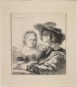Omakuva Saskian kanssa tekijältä Rembrandt van Rijn