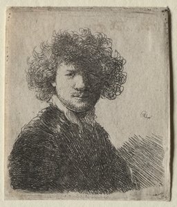 Omakuva kiharat hiukset ja valkoinen kaulus: rintakuva, n. 1630. tekijältä Rembrandt van Rijn